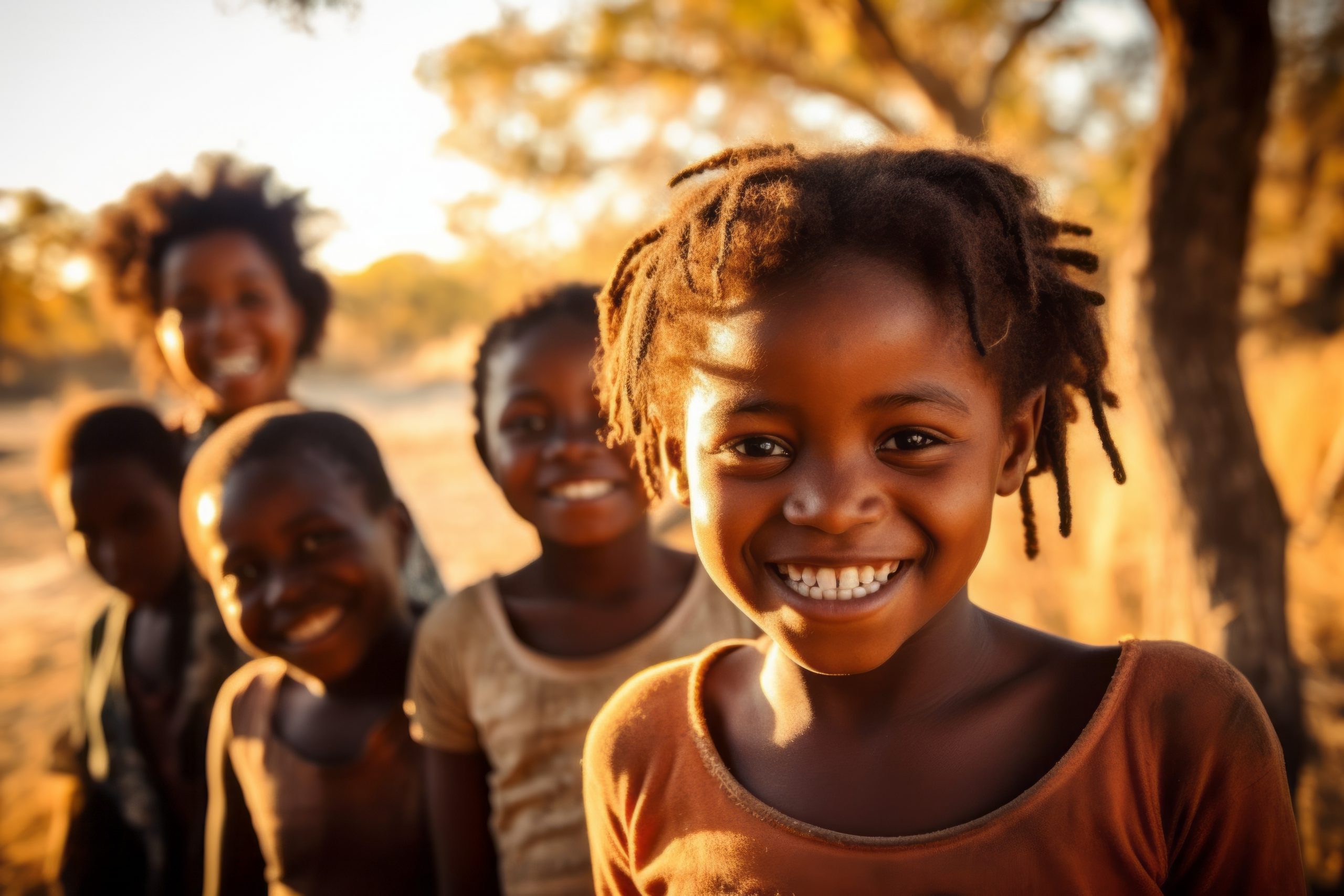 Group portrait photography of a grinning child female that is with the family at the Victoria Falls in Livingstone Zambia . Generative AI